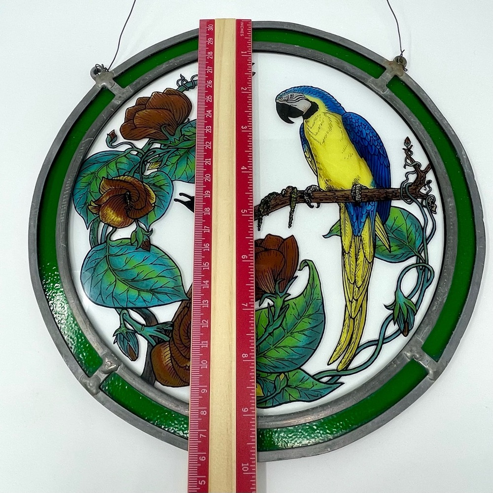 Vintage Art Glass Suncatcher Colorful Parrot Butterfly Stained Glass Art - Picture 5 of 6